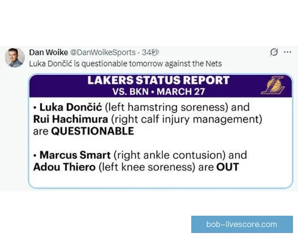 湖人篮网最新伤病动态东契奇出战成疑艾顿复出斯马特缺阵